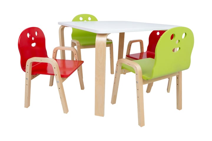 Lastenpöytä Happy 2 tuolilla Valkoinen/Vihreä/Punainen - Huonekalut - Lasten kalusteet - Lasten pöydät - Puuhastelupöytä - Leikkipöytä