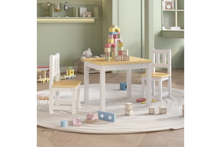 3-osainen Lasten pöytä ja tuolisarja valkoinen ja beige MDF - Valkoinen - Huonekalut - Lasten kalusteet - Lasten pöydät