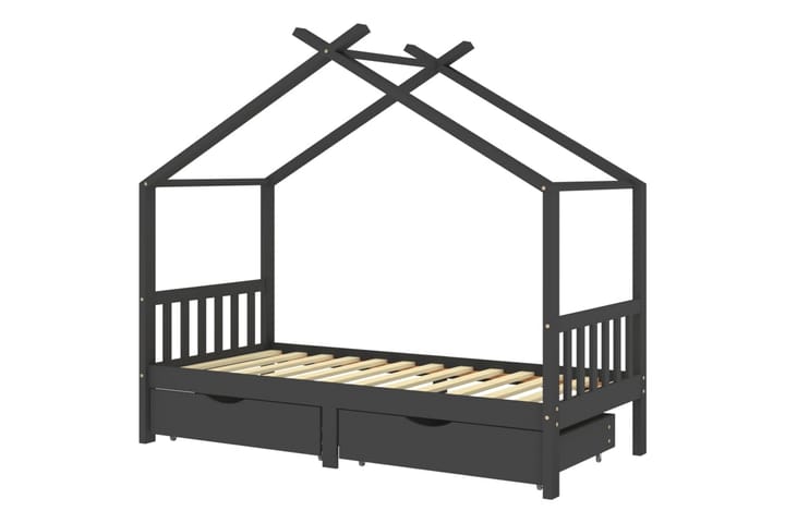 Lasten sängynrunko laatikoilla harmaa täysi mänty 90x200cm - Huonekalut - Lasten kalusteet - Lastensängyt & juniorisängyt - Talosänky