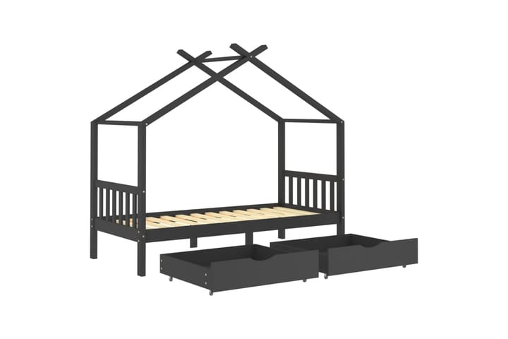 Lasten sängynrunko laatikoilla harmaa täysi mänty 90x200cm - Huonekalut - Lasten kalusteet - Lastensängyt & juniorisängyt - Talosänky