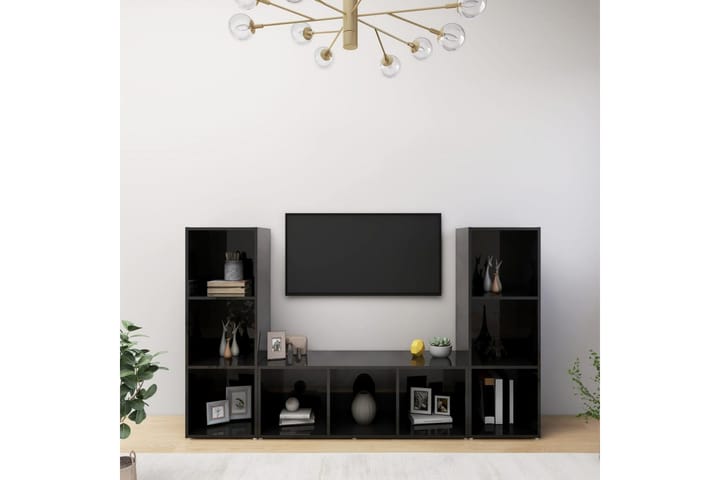 TV-tasot 3 kpl korkeakiilto musta 107x35x37 cm lastulevy - Musta - Huonekalut - TV- & Mediakalusteet - TV-kaapit