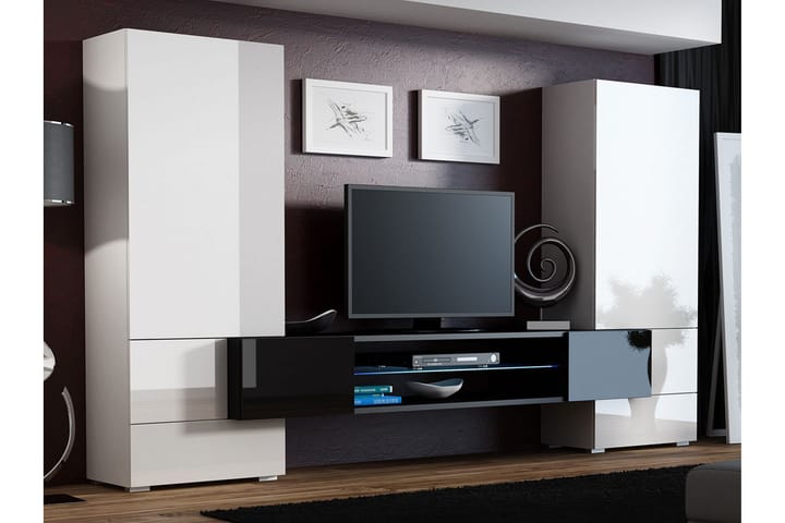 TV-kalustepaketti LED Tori 278x46x162 cm - Harmaa / Valkoinen - Huonekalut - TV- & Mediakalusteet - TV-kalustepaketti
