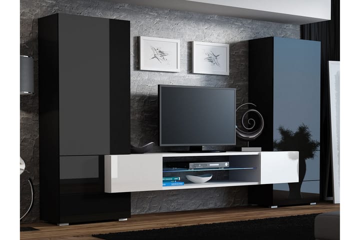 TV-kalustepaketti LED Tori 278x46x162 cm - Musta/Valkoinen - Huonekalut - TV- & Mediakalusteet - TV-kalustepaketti