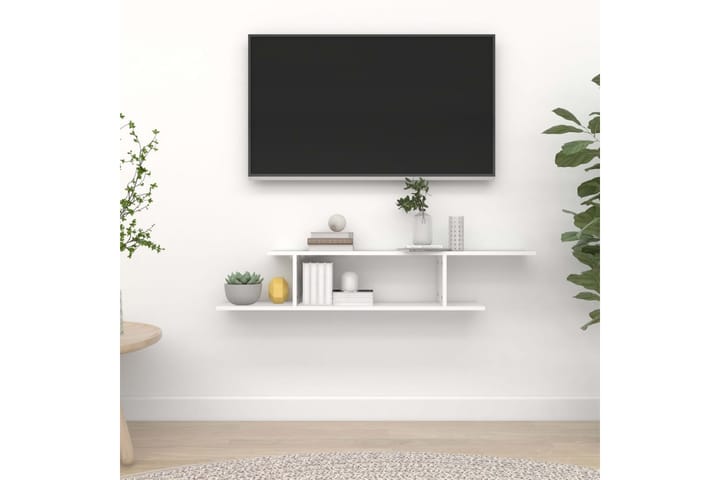 Seinäkiinnitettävä TV-hylly valkoinen 125x18x23 cm lastulevy - Valkoinen - Huonekalut - TV- & Mediakalusteet - Tv-tasot & Mediatasot