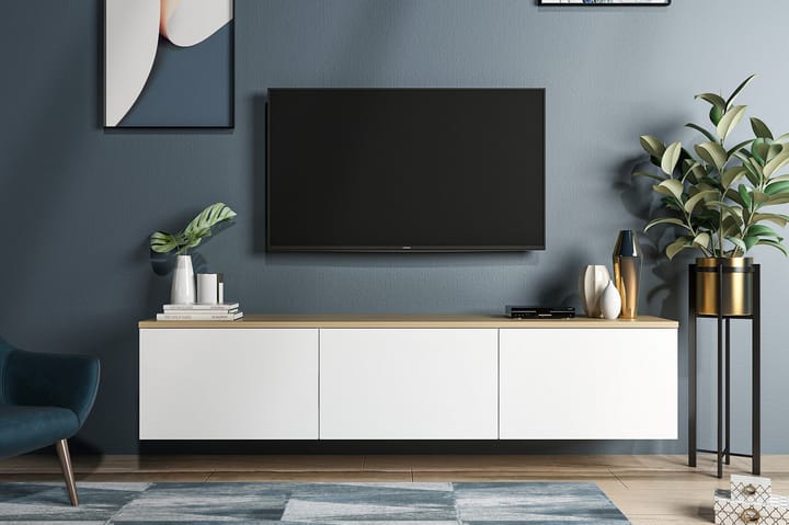 TV-taso 160 cm 3 kaappia - Valkoinen/Luonnonväri - Huonekalut - TV- & Mediakalusteet - TV-kalustepaketti