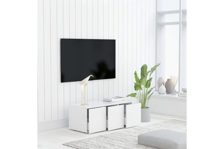 TV-taso korkeakiilto valkoinen 80x34x30 cm lastulevy - Huonekalut - TV- & Mediakalusteet - Tv-tasot & Mediatasot