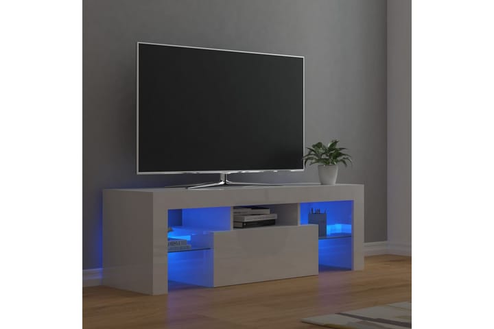 TV-taso LED-valoilla korkeakiilto valkoinen 120x35x40 cm - Säilytys - Hyllyt