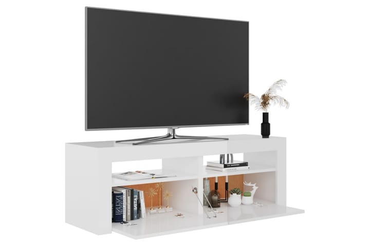 TV-taso LED-valoilla korkeakiilto valkoinen 120x35x40 cm - Valkoinen - Huonekalut - TV- & Mediakalusteet - Tv-tasot & Mediatasot