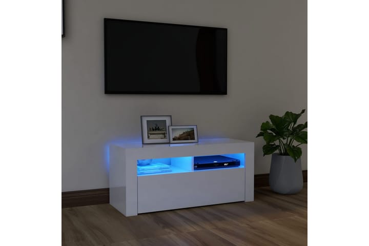 TV-taso LED-valoilla korkeakiilto valkoinen 90x35x40 cm - Huonekalut - TV- & Mediakalusteet - Tv taso & Mediataso
