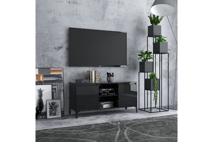TV-taso metallijaloilla korkeakiilto musta 103,5x35x50 cm - Musta - Huonekalut - TV- & Mediakalusteet - Tv-tasot & Mediatasot