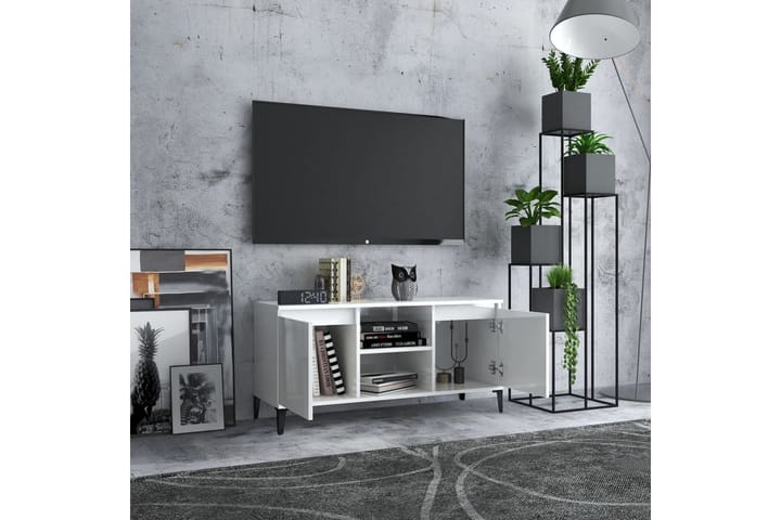TV-taso metallijaloilla valkoinen 103,5x35x50 cm - Valkoinen - Huonekalut - TV- & Mediakalusteet - Tv-tasot & Mediatasot
