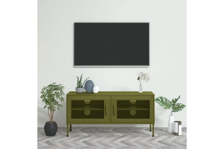 TV-taso oliivinvihreä 105x35x50 cm teräs - Huonekalut - TV- & Mediakalusteet - Tv-tasot & Mediatasot