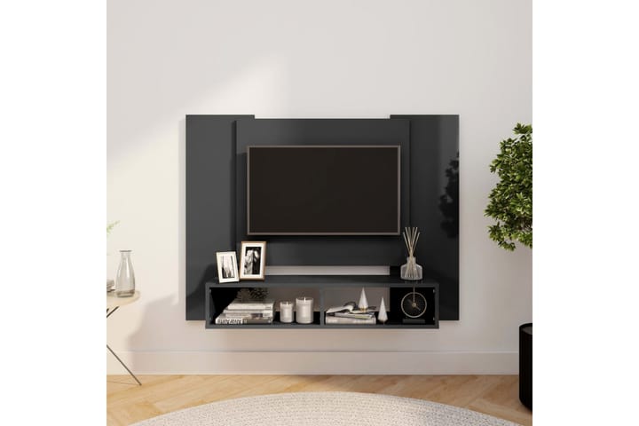 TV-taso seinälle korkeakiilto harmaa 120x23,5x90 cm - Harmaa - Huonekalut - TV- & Mediakalusteet - Tv taso & Mediataso