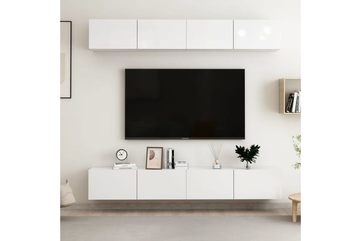 TV-tasot 4 kpl korkeakiilto valkoinen 100x30x30 cm lastulevy - Valkoinen - Huonekalut - TV- & Mediakalusteet - Tv-tasot & Mediatasot