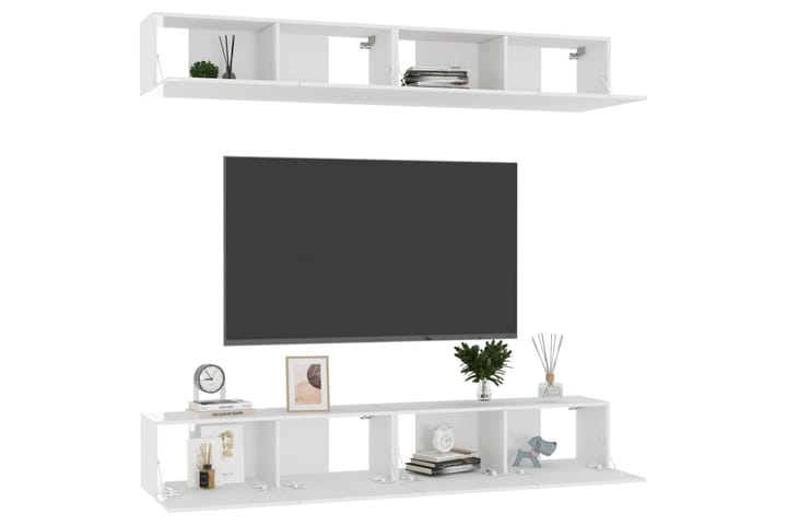 TV-tasot 4 kpl korkeakiilto valkoinen 100x30x30 cm lastulevy - Valkoinen - Huonekalut - TV- & Mediakalusteet - Tv taso & Mediataso