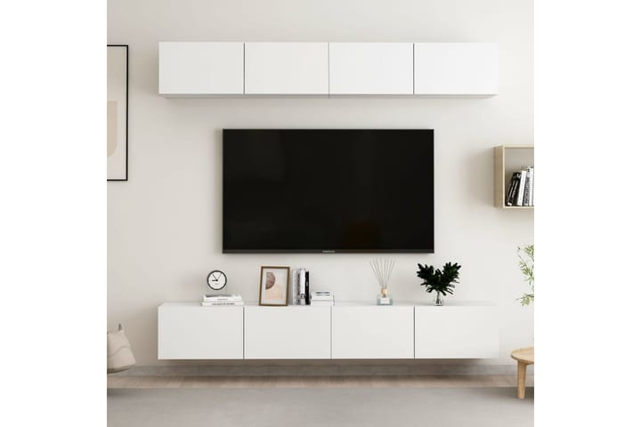 TV-tasot 4 kpl valkoinen 100x30x30 cm lastulevy - Valkoinen - Huonekalut - TV- & Mediakalusteet - Tv taso & Mediataso