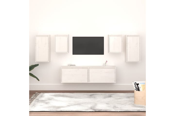 TV-tasot 6 kpl valkoinen täysi mänty - Valkoinen - Huonekalut - TV- & Mediakalusteet - Tv taso & Mediataso