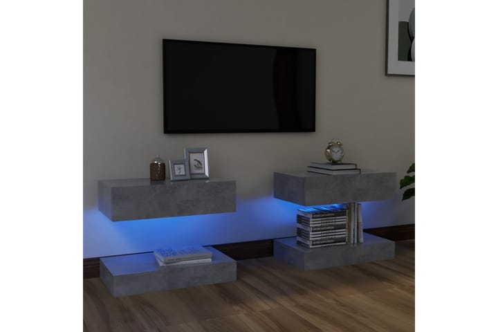 TV-tasot LED-valoilla 2 kpl betoninharmaa 60x35 cm - Huonekalut - Pöydät & ruokailuryhmät - Ruokailuryhmä