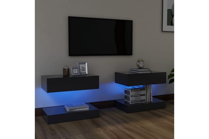 TV-tasot LED-valoilla 2 kpl harmaa 60x35 cm - Huonekalut - TV- & Mediakalusteet - Tv-tasot & Mediatasot