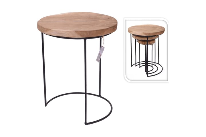 Home&Styling 3-osainen Sivupöytäsarja tiikki ja metalli - Huonekalut - Pöydät & ruokailuryhmät - Apupöytä & sivupöytä - Lamppupöytä