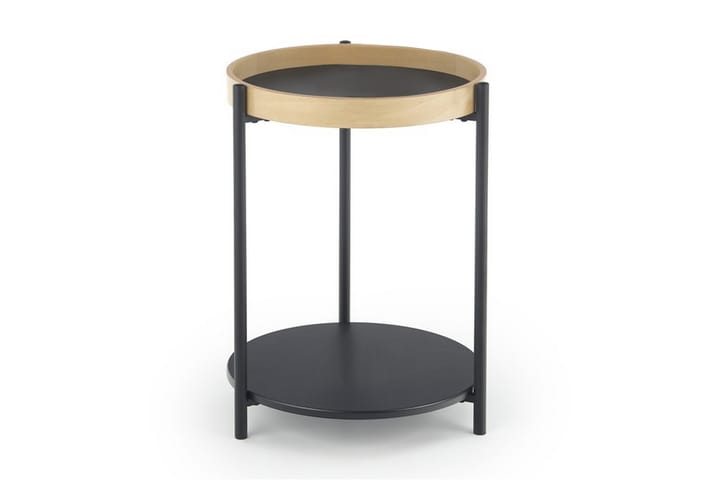 Sivupöytä Amaya 44 cm Pyöreä Säilytyksellä Hylly - Musta/Tammi - Huonekalut - Pöytä & ruokailuryhmä - Apupöytä & sivupöytä - Lamppupöytä