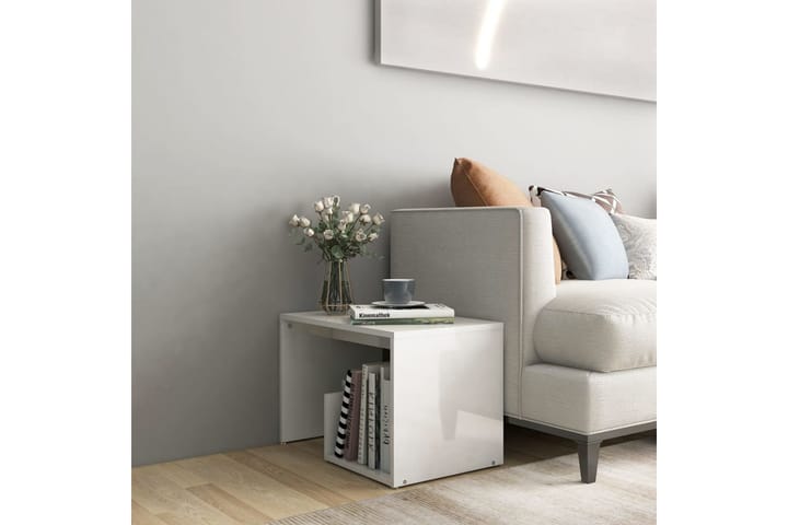 Sivupöytä korkeakiilto valkoinen 59x36x38 cm lastulevy - Huonekalut - Pöytä & ruokailuryhmä - Apupöytä & sivupöytä - Lamppupöytä