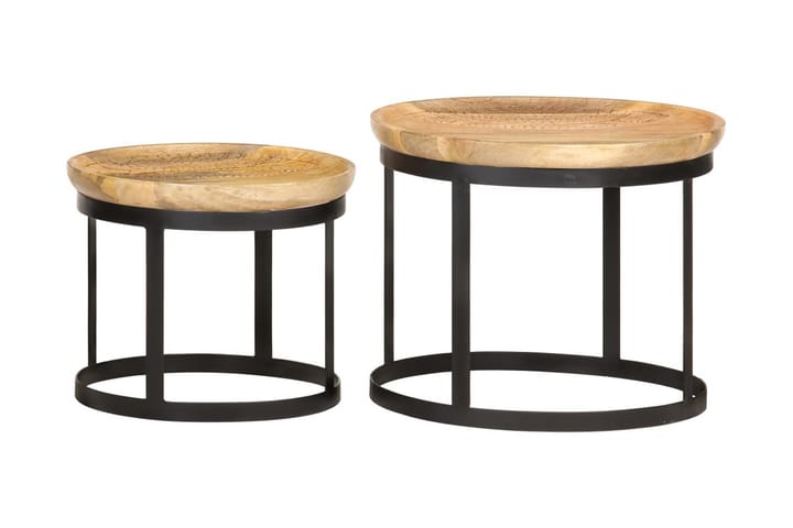 Pyöreät sivupöydät 2 kpl täysi mangopuu ja teräs - Ruskea - Huonekalut - Pöydät & ruokailuryhmät - Apupöytä & sivupöytä - Lamppupöytä