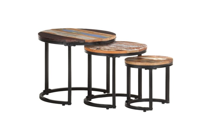 Sivupöydät 3 kpl kierrätetty täyspuu - Monivärinen - Huonekalut - Pöytä & ruokailuryhmä - Apupöytä & sivupöytä - Tarjotinpöytä & pikkupöytä