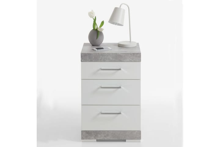 FMD Yöpöytä 3 laatikkoa betoninharmaa ja kiiltävä valkoinen - Harmaa - Huonekalut - Pöytä & ruokailuryhmä - Apupöytä & sivupöytä - Yöpöytä