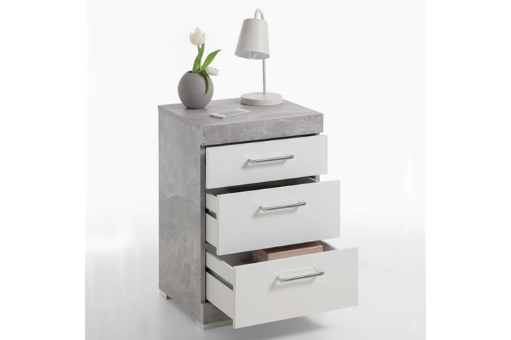 FMD Yöpöytä 3 laatikkoa betoninharmaa ja kiiltävä valkoinen - Harmaa - Huonekalut - Pöydät & ruokailuryhmät - Apupöytä & sivupöytä - Yöpöytä