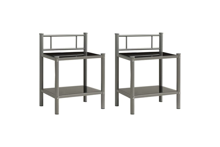 Yöpöydät 2 kpl harmaa ja musta metalli ja lasi - Huonekalut - Pöytä & ruokailuryhmä - Apupöytä & sivupöytä - Yöpöytä