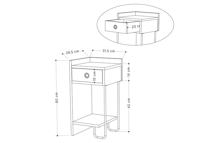 Yöpöytä 30 cm Vasen - Valkoinen - Huonekalut - Pöytä & ruokailuryhmä - Apupöytä & sivupöytä - Yöpöytä