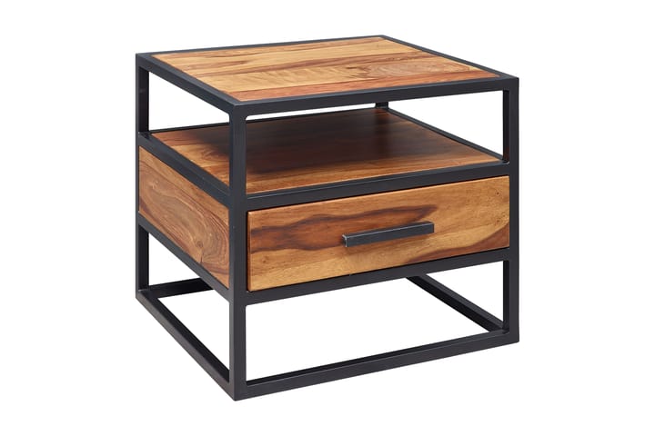 Yöpöytä Ayes 50 cm Säilytyksellä Laatikko+Hylly - Massiivi Puu/Musta - Huonekalut - Pöydät & ruokailuryhmät - Apupöytä & sivupöytä - Yöpöytä