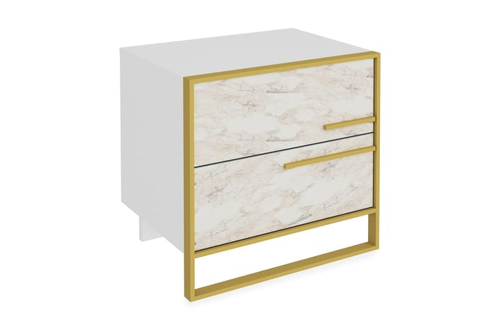 Yöpöytä Chrostopher 50 cm Säilytyksellä 2 laatikkoa - Kulta/Valkoinen - Huonekalut - Pöytä & ruokailuryhmä - Apupöytä & sivupöytä - Yöpöytä