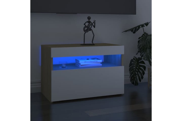Yöpöytä LED-valoilla valkoinen ja Sonoma-tammi 60x35x40 cm - Huonekalut - Pöytä & ruokailuryhmä - Apupöytä & sivupöytä - Yöpöytä
