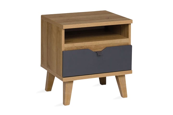 Yöpöytä Lyseme 45 cm Säilytyksellä Hylly+Laatikko - Harmaa/Luonnonväri - Huonekalut - Pöytä & ruokailuryhmä - Apupöytä & sivupöytä - Yöpöytä
