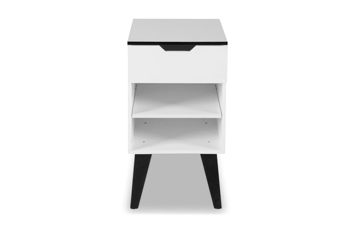 Yöpöytä Melford 40 cm Säilytyksellä Laatikko+Hyllyt - Valkoinen/Musta - Huonekalut - Pöydät & ruokailuryhmät - Apupöytä & sivupöytä - Yöpöytä