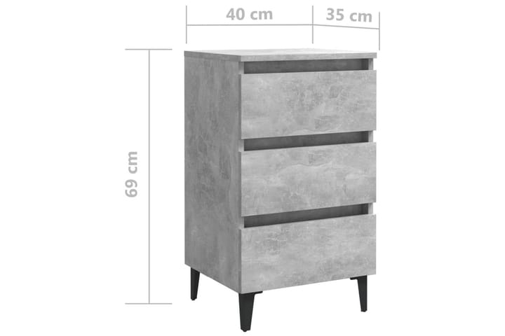 Yöpöytä metallijaloilla betoninharmaa 40x35x69 cm - Harmaa - Huonekalut - Pöytä & ruokailuryhmä - Apupöytä & sivupöytä - Yöpöytä