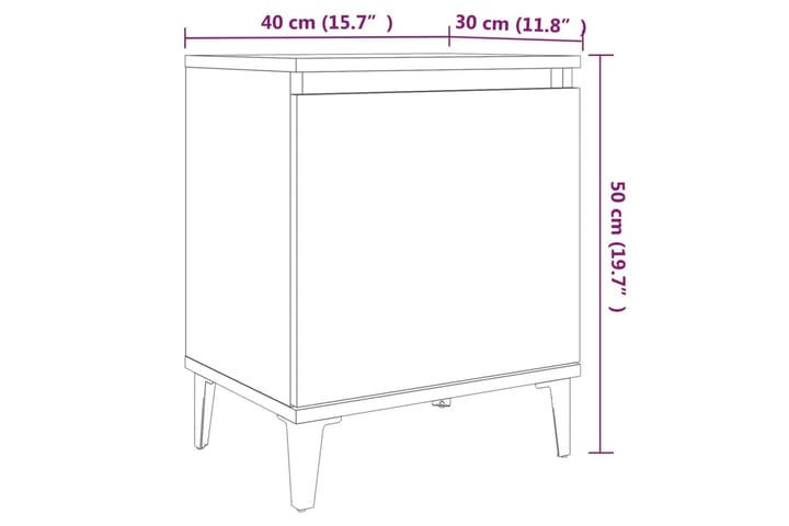 Yöpöytä metallijaloilla ruskea tammi 40x30x50 cm - Ruskea - Huonekalut - Pöytä & ruokailuryhmä - Apupöytä & sivupöytä - Yöpöytä