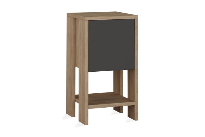 Yöpöytä Rodger 30 cm Säilytyksellä Hylly+Ovi - Tammenväri/Tummanharmaa - Huonekalut - Pöytä & ruokailuryhmä - Apupöytä & sivupöytä - Yöpöytä