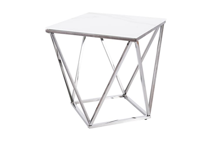 Sivupöytä Yealand 50 cm Marmorijäljitelmä - Lasi/Valkoinen/Teräs - Huonekalut - Pöydät - Marmoripöydät
