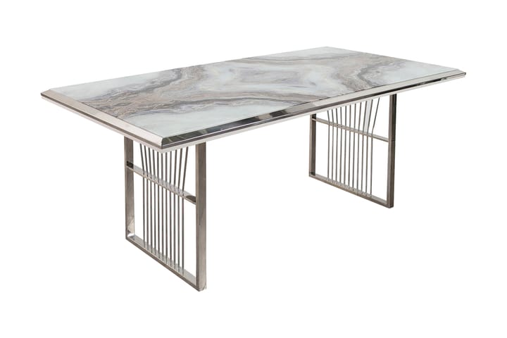 Ruokapöytä Manique 200 cm - Marmori-look/Valkoinen/Hopea - Huonekalut - Pöydät & ruokailuryhmät - Apupöytä & sivupöytä - Yöpöytä