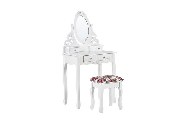Kampauspöytä Idrissia 70 cm soikea peili + jakkara - Valkoinen - Huonekalut - Pöytä & ruokailuryhmä - Meikki- & kampauspöydät