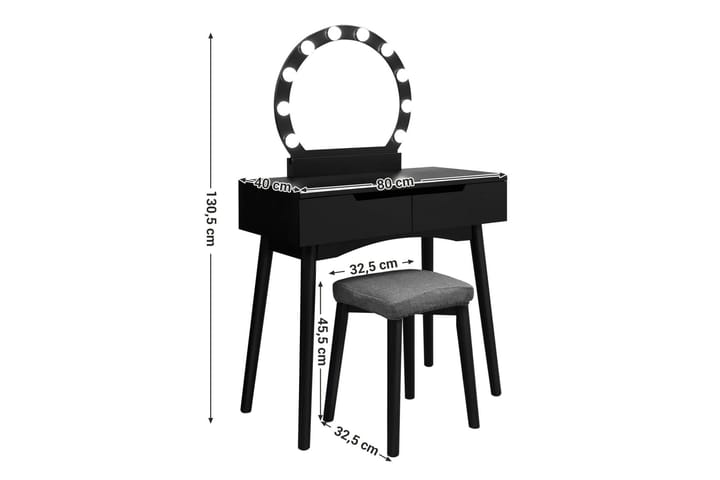 Meikkipöytä Emerson 129 cm peilillä - Musta - Huonekalut - Pöytä & ruokailuryhmä - Meikki- & kampauspöydät