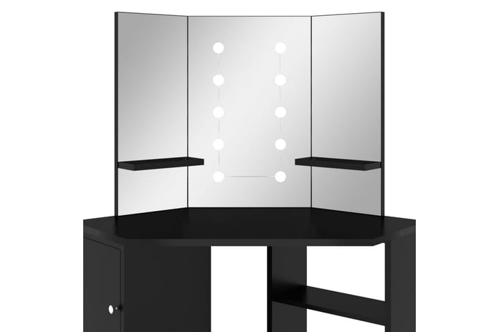 Meikkipöytä kulmaan LED-valoilla 111x54x141,5 cm - Musta - Huonekalut - Pöytä & ruokailuryhmä - Meikki- & kampauspöydät