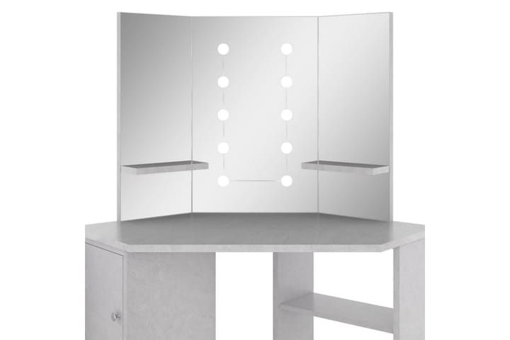 Meikkipöytä kulmaan LED-valoilla betoninharmaa 111x54x141,5 - Huonekalut - Pöytä & ruokailuryhmä - Meikki- & kampauspöydät - Meikkipöytä peilillä