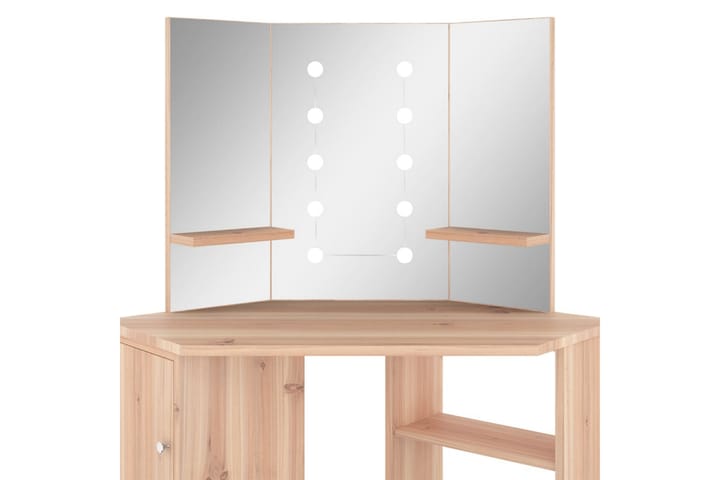 Meikkipöytä kulmaan LED-valoilla tammi 111x54x141,5 cm - Huonekalut - Pöytä & ruokailuryhmä - Meikki- & kampauspöydät