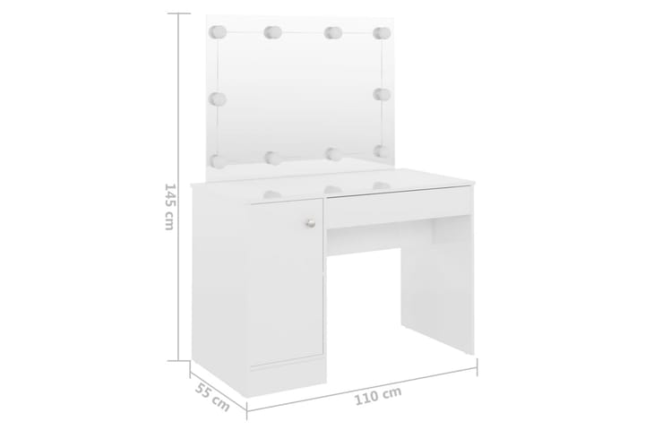 Meikkipöytä LED-valoilla 110x55x145 cm - Valkoinen - Huonekalut - Pöytä & ruokailuryhmä - Meikki- & kampauspöydät
