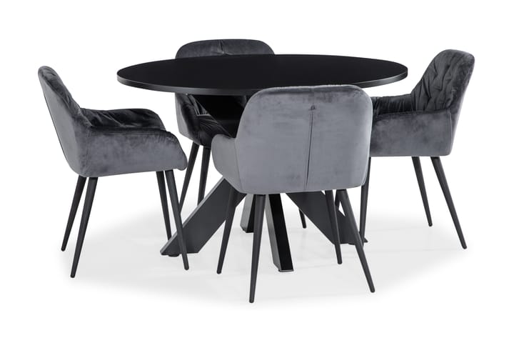 Redex Ruokailuryhmä Pyöreä 120 cm 4 Khloe tuolia Sametti - Huonekalut - Pöydät & ruokailuryhmät - Ruokailuryhmä