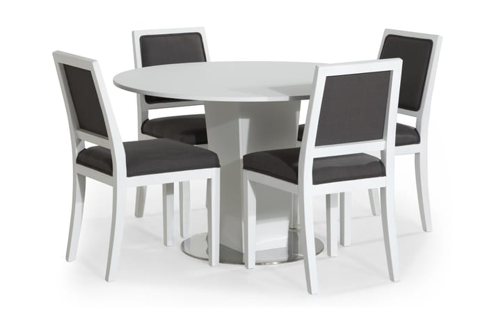 Ruokailuryhmä Blocco 120 cm 4 Frendy tuolia - Valkoinen/Harmaa - Huonekalut - Pöytä & ruokailuryhmä - Ruokailuryhmä